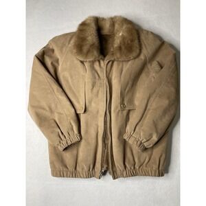 Vintage Ultra Suede Real Mink Large 70's, 80's, Bomber Jacket Removeable sleeves